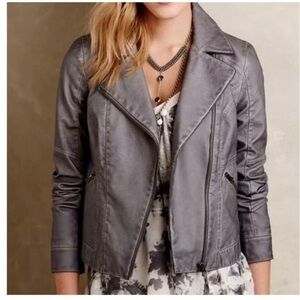 Anthropologie Hei Hei Gray Faux Leather Moto Jacket